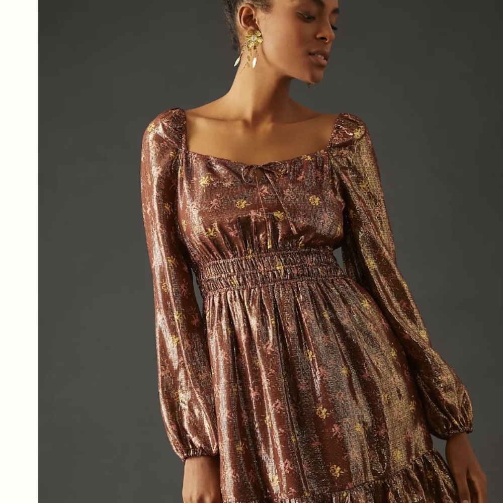 Paige Noah Metallic Bronze Brown long sleeve party dress